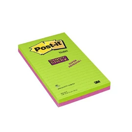 Post-it Super Sticky jegyzettömb 125x200 mm, 5845 SS EU, 45 lap, 2 tömb, vonalas Ultra színek