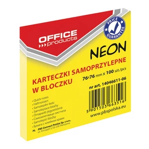 Öntapadós jegyzettömb 76X76, 100lap neonsárga 32