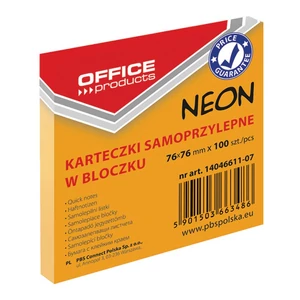Öntapadós jegyzettömb 76X76, 100lap neonnarancs 67