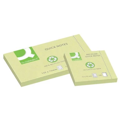 Öntapadós jegyzettömb 75x125mm recy Q-Connect sárga KF05609