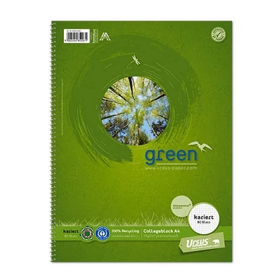 Spirálfüzet A/4 80lap  kockás Kollegblock Ursus Green