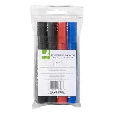 Marker klt. 4db permanent Q-Connect kerek 2 fekete /1 kék /1 piros
