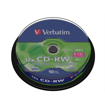 CD-RW VERBATIM 700MB, 8-12x újraírható, hengeren 10db